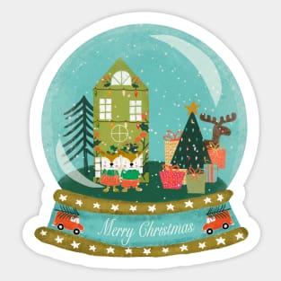 Merry Christmas Snow Globe Sticker